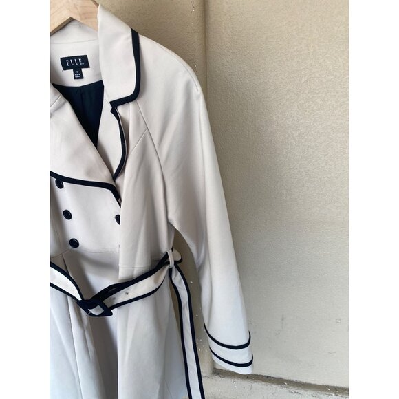 ELLE Women’s Double-Breasted Belted Trench Coat Size 16 Cream w/Black Piping - Picture 11 of 13